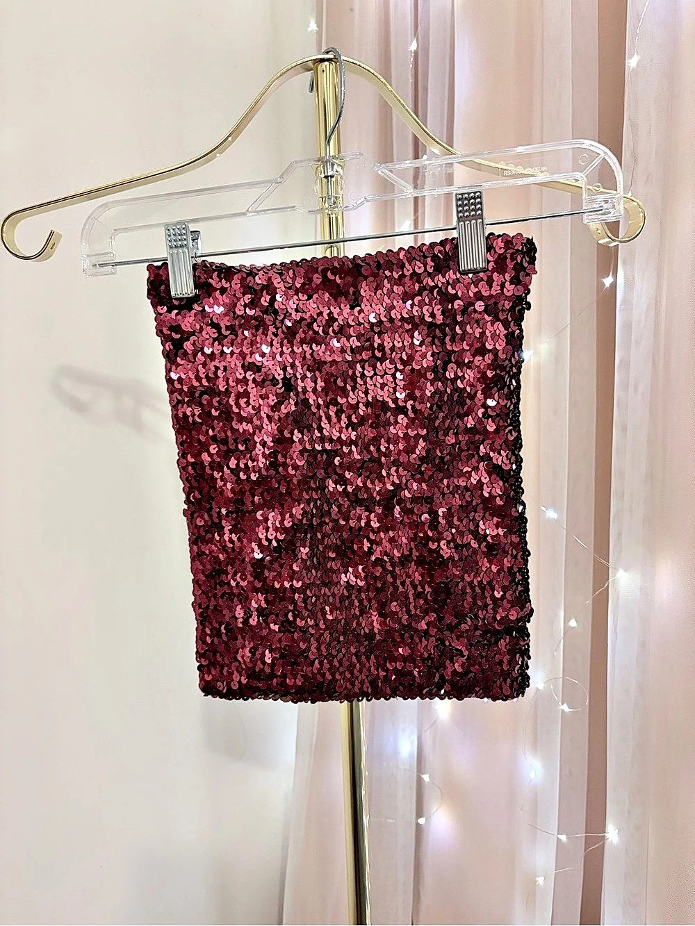 Burgundy Sequin Strapless Top